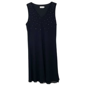 Vintage Y2k 90s CDC Evening Black Chiffon Rhinestone LBD Sheath Dress Sz 12 New